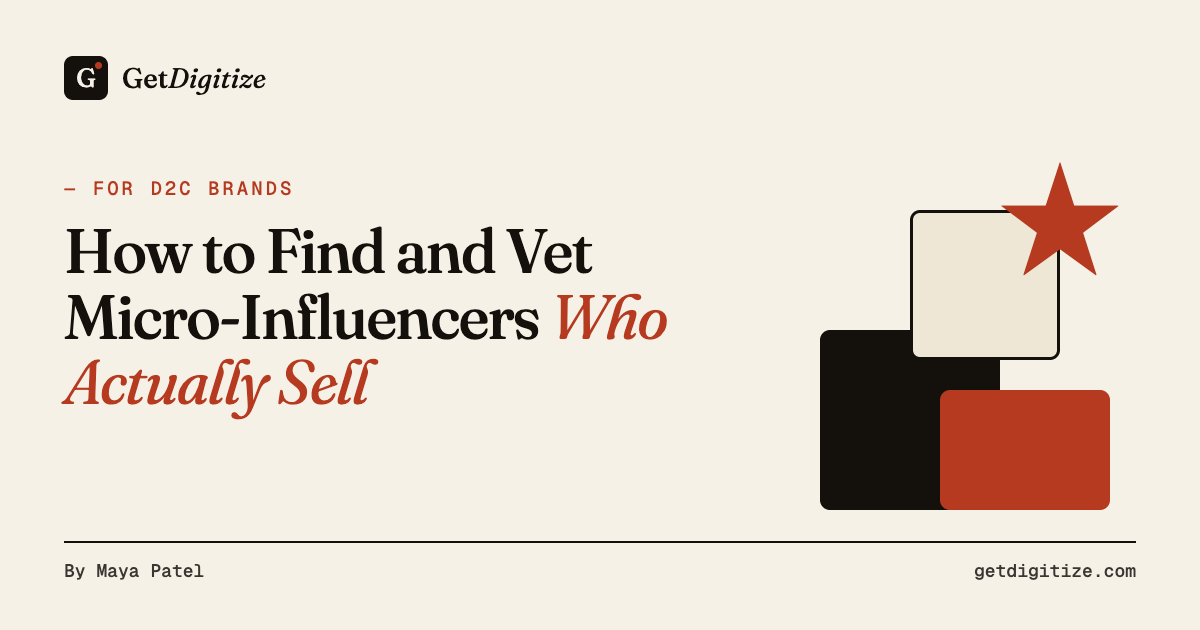 GetDigitize title card for a guide on finding and vetting micro-influencers, with creator profile cards being scored on a checklist