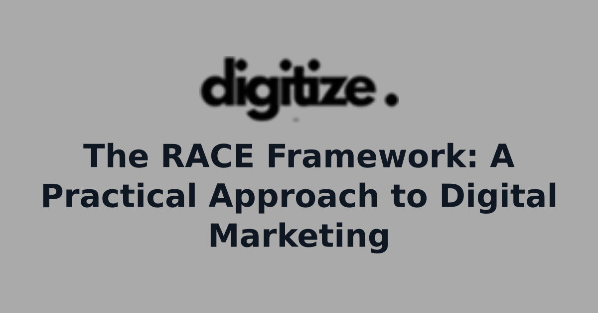 Cover graphic for a guide to the RACE digital marketing framework, showing the four stages Reach, Act, Convert, and Engage
