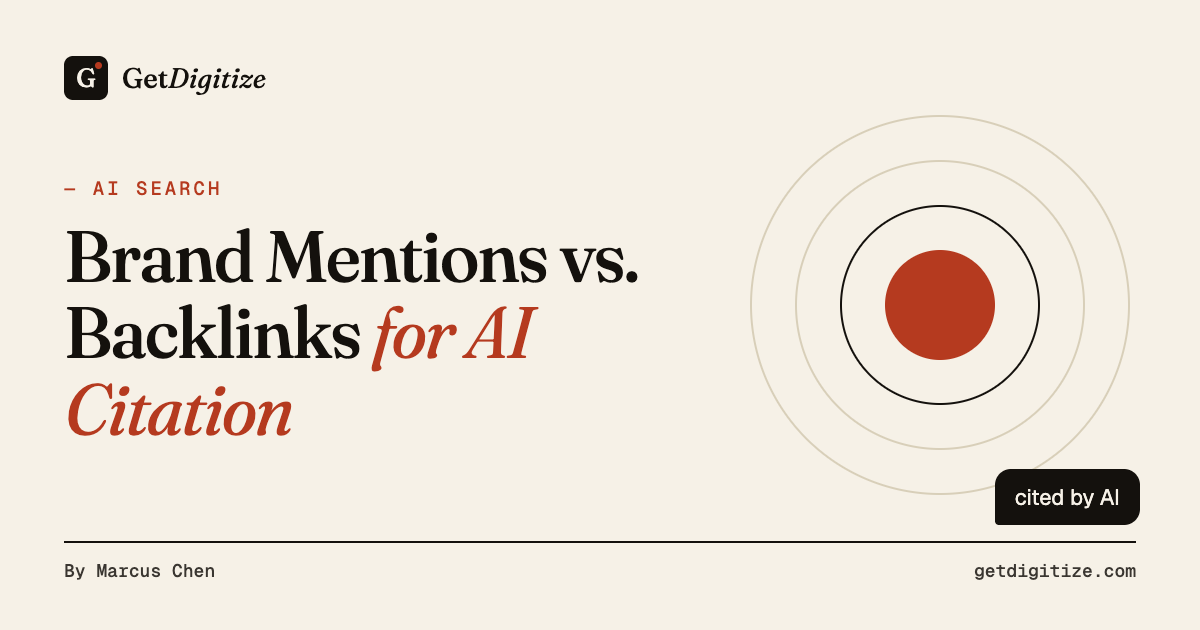 GetDigitize title card for Brand Mentions vs. Backlinks for AI Citation