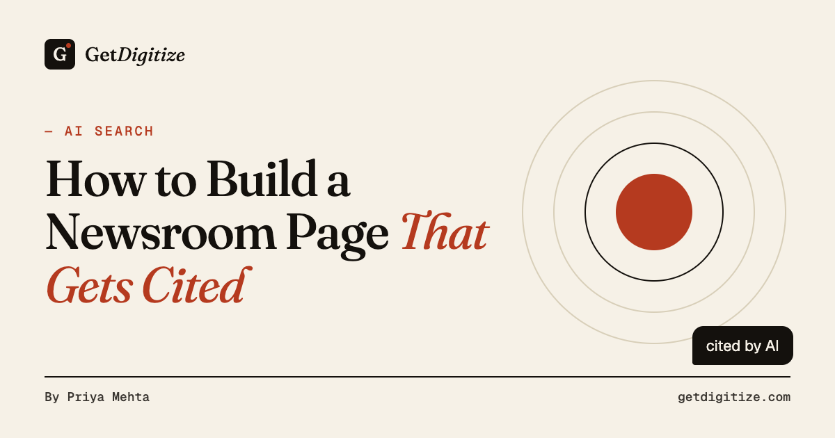 GetDigitize title card for How to Build a Newsroom Page That Gets Cited
